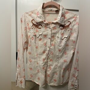 Pearl button snap floral shirt with Scorpio - S